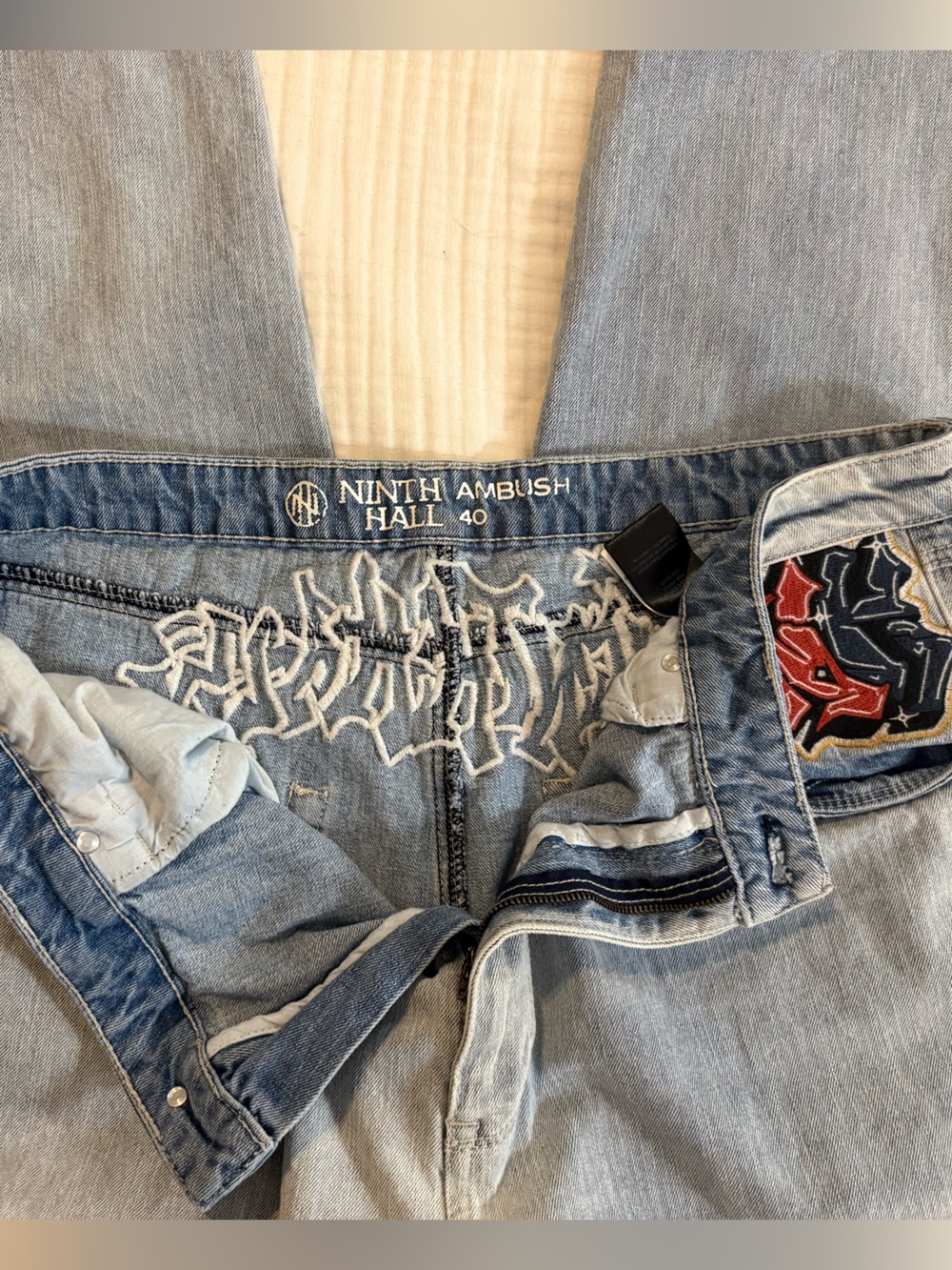 Light Wash Ninth Hall Embroidered Back-Pocket Men’s Jeans - Picture 3 of 4